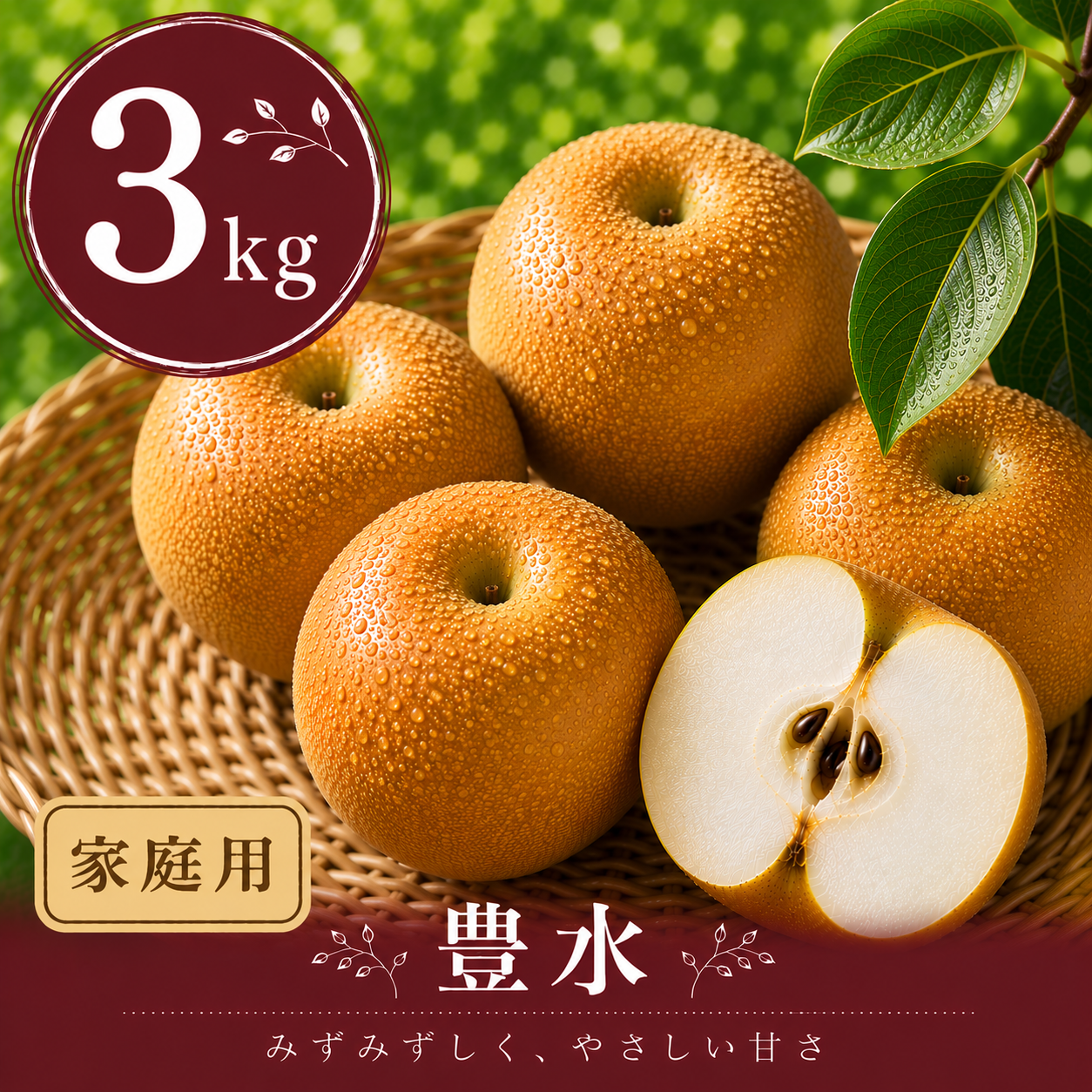 【豊水】家庭用 3kg サイズおまかせ｜千葉の梨農家から朝採れ直送【予約販売】